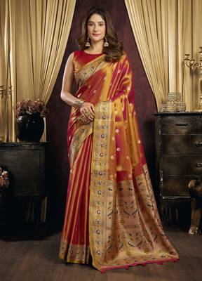 rust color smart silk blend woven designer sophisticated ceremonial saree 1