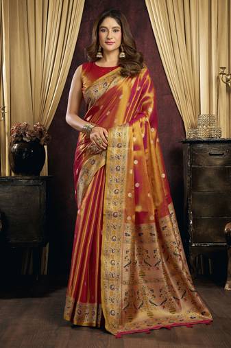 rust color smart silk blend woven designer sophisticated ceremonial saree