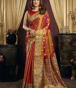 rust color smart silk blend woven designer sophisticated ceremonial saree
