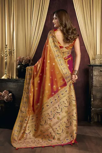 rust color smart silk blend woven designer sophisticated ceremonial saree