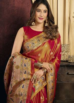 rust color smart silk blend woven designer sophisticated ceremonial saree 3