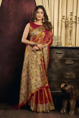 rust color smart silk blend woven designer sophisticated ceremonial saree 4