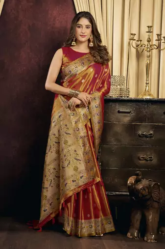 rust color smart silk blend woven designer sophisticated ceremonial saree