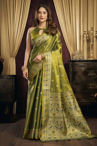 green color smart silk blend woven designer sophisticated ceremonial saree