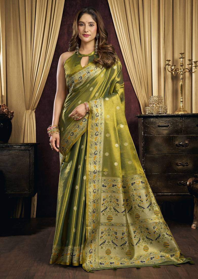 green color smart silk blend woven designer sophisticated ceremonial saree
