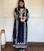 Neavy Blue Color Embroidery Work Satin Kaftan Salwar Suit