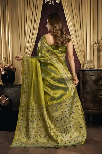 green color smart silk blend woven designer sophisticated ceremonial saree