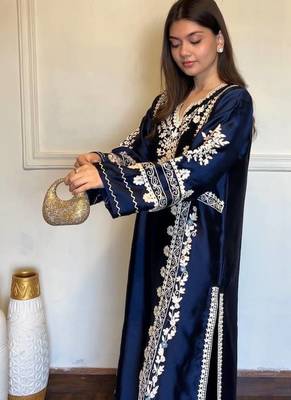 Neavy Blue Color Embroidery Work Satin Kaftan Salwar Suit 2
