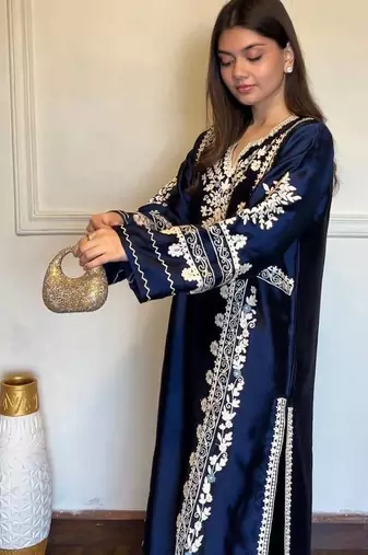 Neavy Blue Color Embroidery Work Satin Kaftan Salwar Suit
