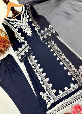 Neavy Blue Color Embroidery Work Satin Kaftan Salwar Suit 4