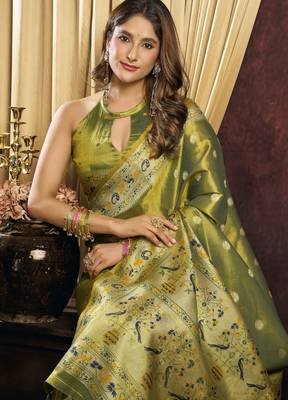 green color smart silk blend woven designer sophisticated ceremonial saree 3