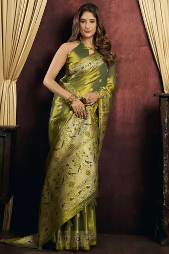 green color smart silk blend woven designer sophisticated ceremonial saree