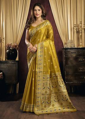 olive color smart silk blend woven designer sophisticated ceremonial saree 1