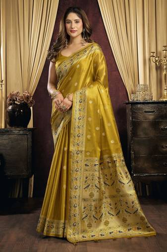 olive color smart silk blend woven designer sophisticated ceremonial saree