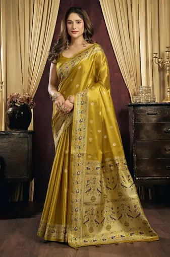 olive color smart silk blend woven designer sophisticated ceremonial saree