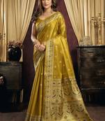 olive color smart silk blend woven designer sophisticated ceremonial saree