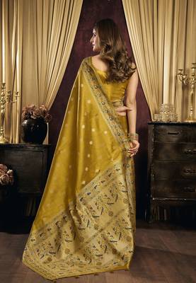 olive color smart silk blend woven designer sophisticated ceremonial saree 2