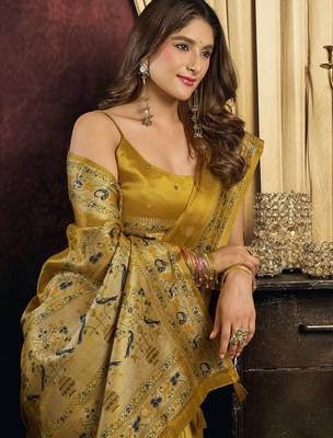 olive color smart silk blend woven designer sophisticated ceremonial saree 3