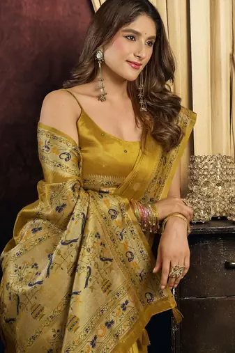 olive color smart silk blend woven designer sophisticated ceremonial saree