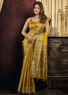 olive color smart silk blend woven designer sophisticated ceremonial saree 4