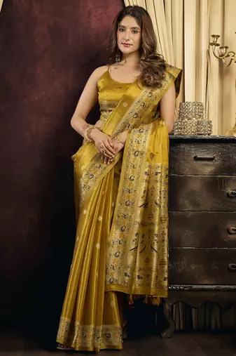 olive color smart silk blend woven designer sophisticated ceremonial saree