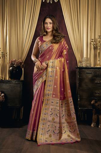pink color smart silk blend woven designer sophisticated ceremonial saree
