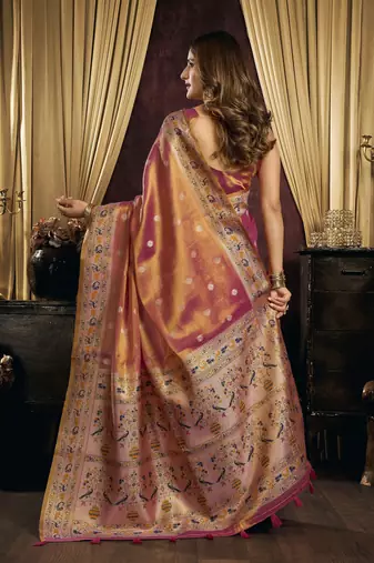 pink color smart silk blend woven designer sophisticated ceremonial saree