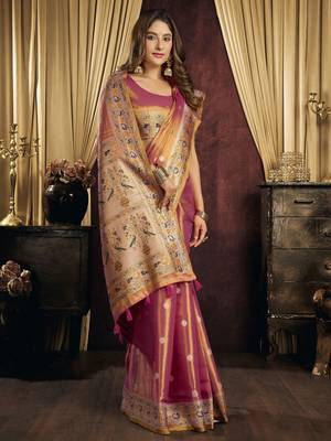 pink color smart silk blend woven designer sophisticated ceremonial saree 4
