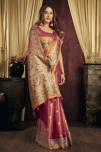 pink color smart silk blend woven designer sophisticated ceremonial saree