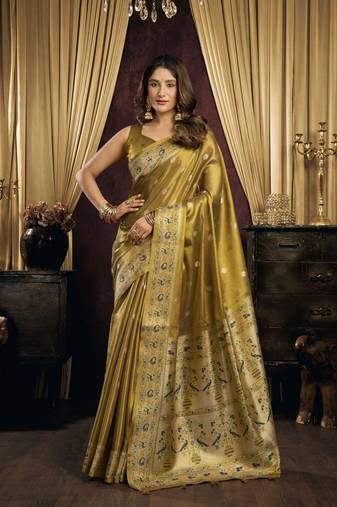 brown color smart silk blend woven designer sophisticated ceremonial saree
