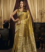 brown color smart silk blend woven designer sophisticated ceremonial saree