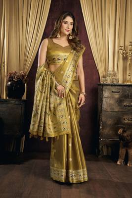 brown color smart silk blend woven designer sophisticated ceremonial saree 4