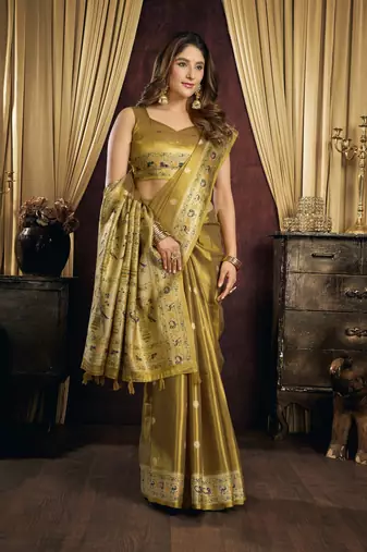 brown color smart silk blend woven designer sophisticated ceremonial saree