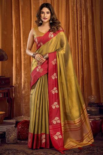 gold color smart and ethnic soft tissue woven designer saree