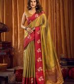 gold color smart and ethnic soft tissue woven designer saree