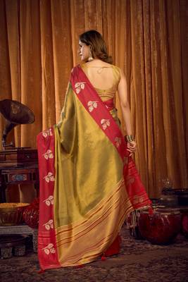 gold color smart and ethnic soft tissue woven designer saree 2