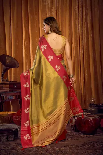 gold color smart and ethnic soft tissue woven designer saree