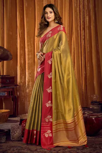 gold color smart and ethnic soft tissue woven designer saree