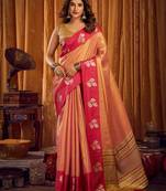 orange color smart and ethnic soft tissue woven designer saree
