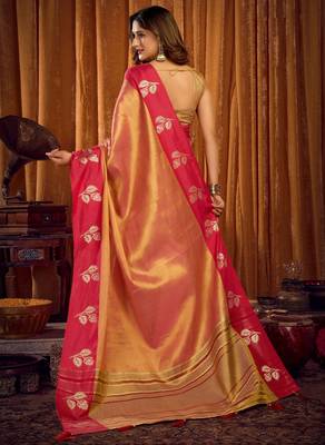 orange color smart and ethnic soft tissue woven designer saree 2