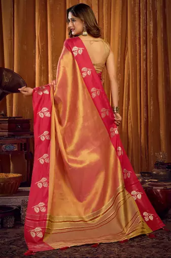 orange color smart and ethnic soft tissue woven designer saree