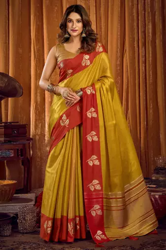 mustard color smart and ethnic soft tissue woven designer saree