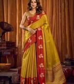 mustard color smart and ethnic soft tissue woven designer saree