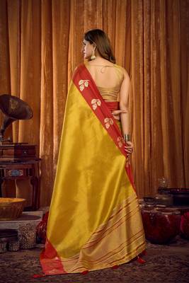 mustard color smart and ethnic soft tissue woven designer saree 2