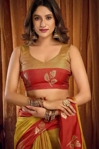 mustard color smart and ethnic soft tissue woven designer saree