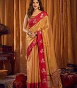 brown color smart and ethnic soft tissue woven designer saree