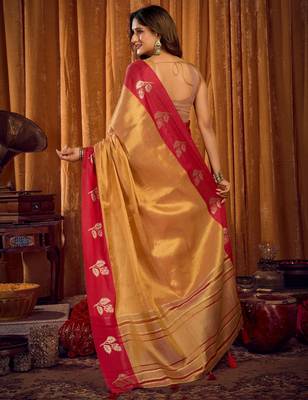 brown color smart and ethnic soft tissue woven designer saree 2