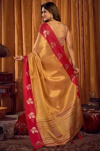 brown color smart and ethnic soft tissue woven designer saree