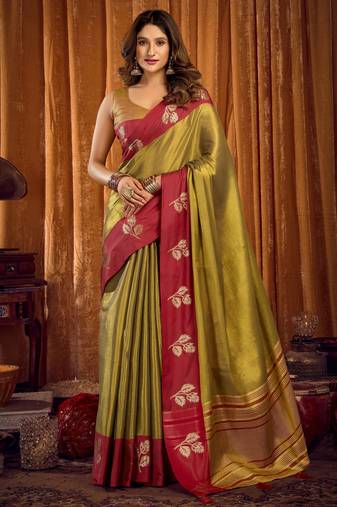 mahendi color smart and ethnic soft tissue woven designer saree