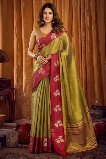mahendi color smart and ethnic soft tissue woven designer saree